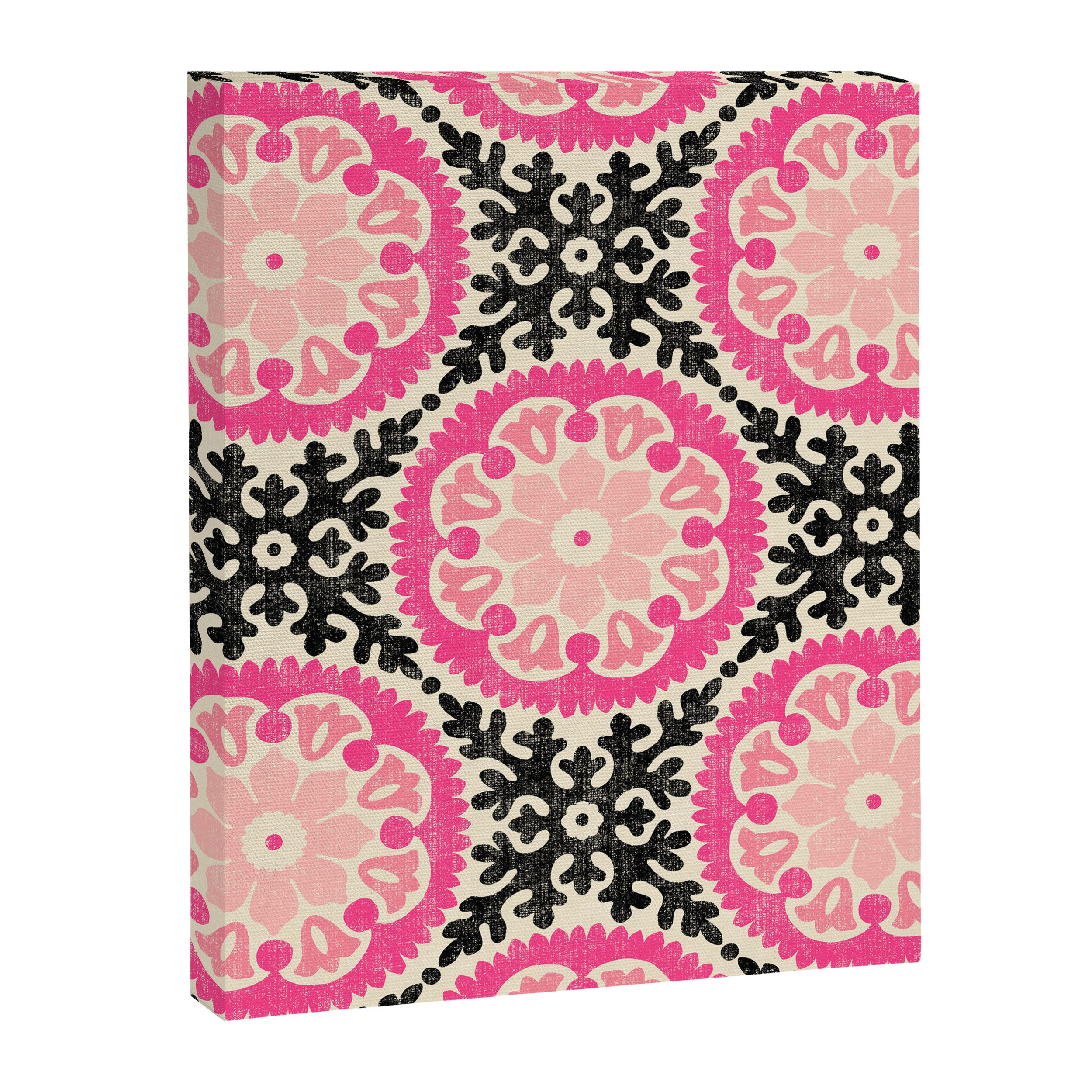 Folk Art Mandala - black, pink, and cream Canvas Print Gallery Image 8