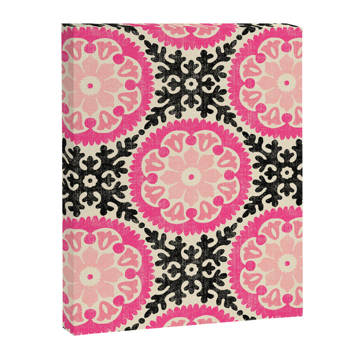 Folk Art Mandala - black, pink, and cream Canvas Print Gallery Image 1