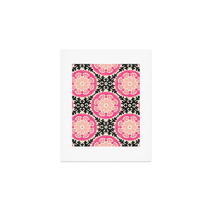 Folk Art Mandala - black, pink, and cream Art Print Gallery Image 1