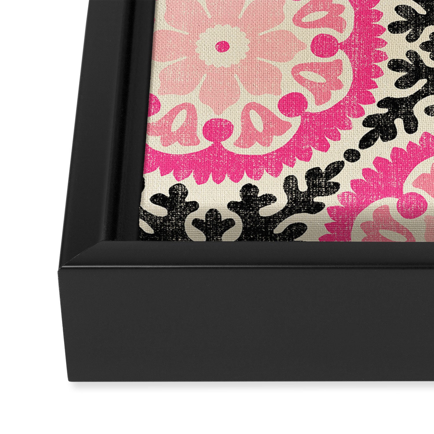 Folk Art Mandala - black, pink, and cream Framed Canvas Print Gallery Image 3