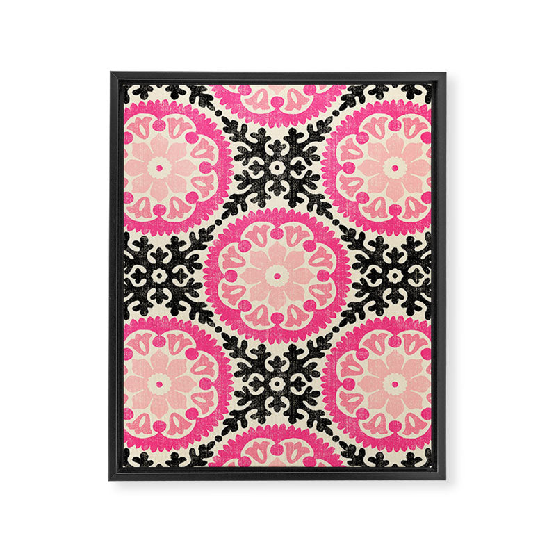 Folk Art Mandala - black, pink, and cream Framed Canvas Print Gallery Image 8