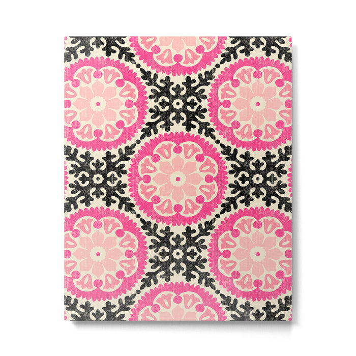 Folk Art Mandala - black, pink, and cream Metal Print Gallery Image 1