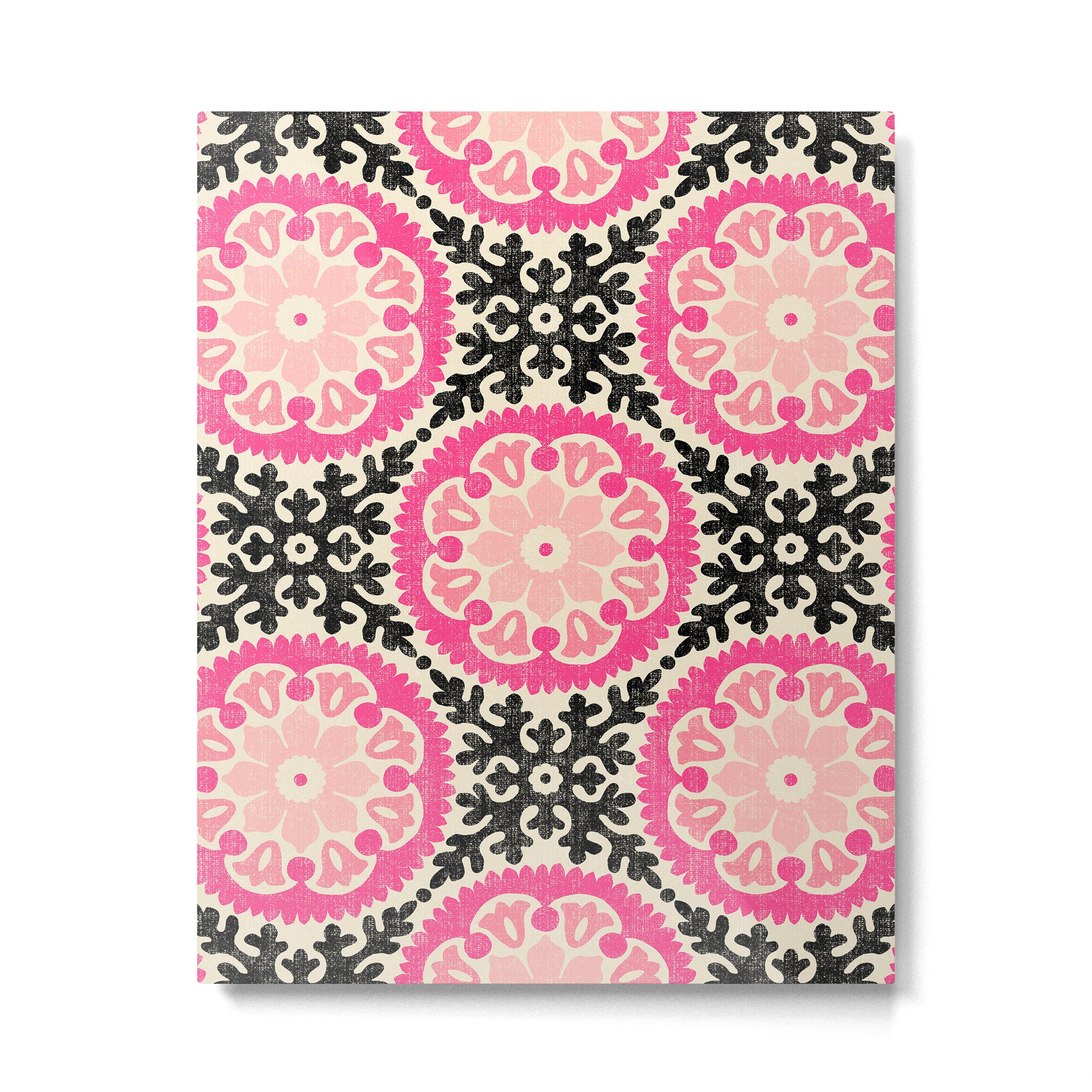 Folk Art Mandala - black, pink, and cream Metal Print Gallery Image 6