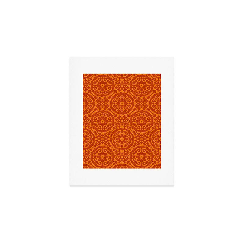 Folk Art Mandala - orange and red Art Print Gallery Image 1