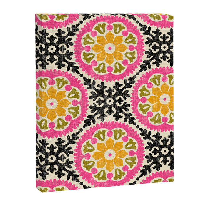 Folk Art Mandala - vintage pink, gold, and avocado green Canvas Print Gallery Image 1