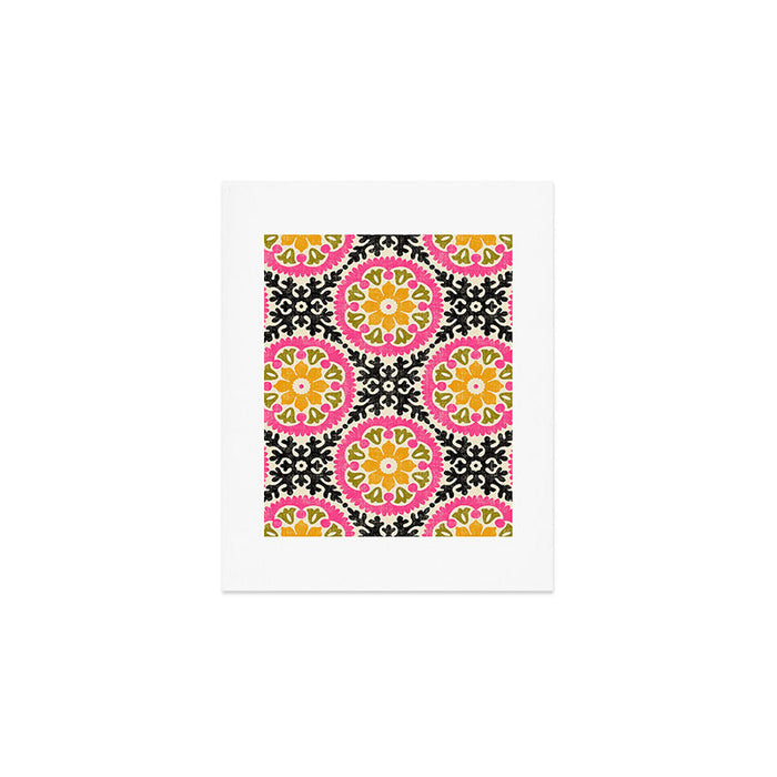 Folk Art Mandala - vintage pink, gold, and avocado green Art Print Gallery Image 1