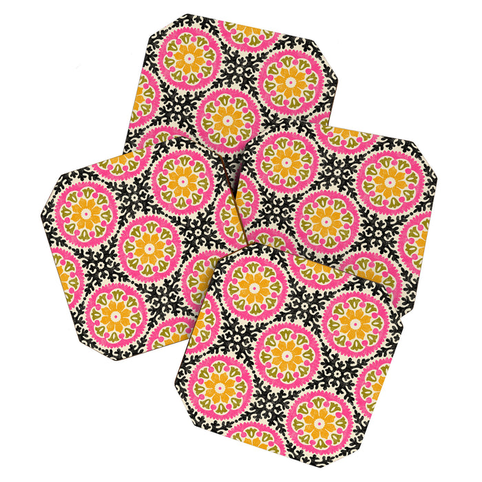 Folk Art Mandala - vintage pink, gold, and avocado green Coaster Gallery Image 1