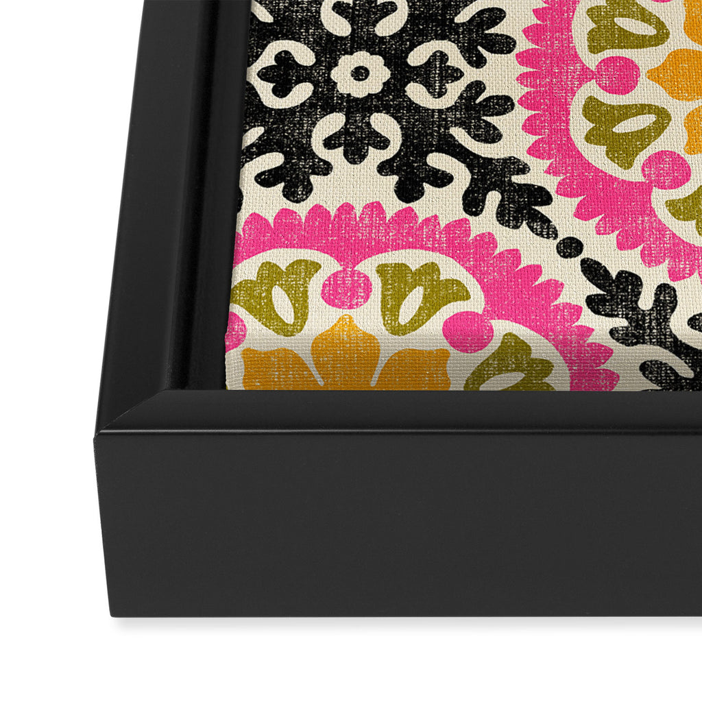 Folk Art Mandala - vintage pink, gold, and avocado green Framed Canvas Print Gallery Image 3