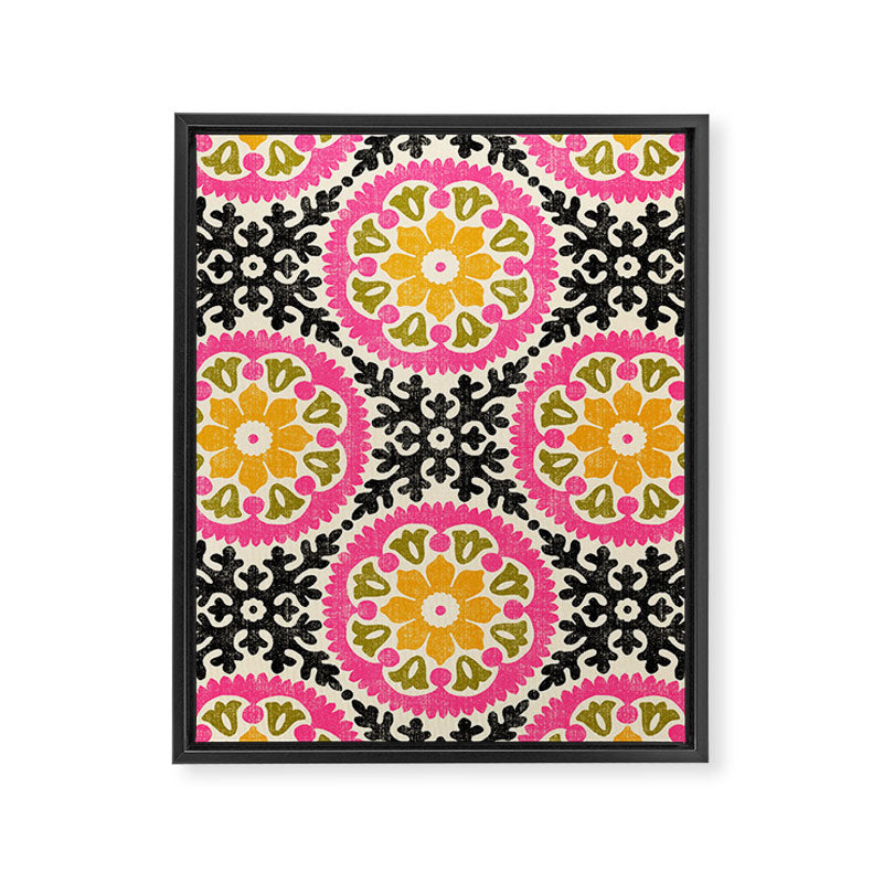 Folk Art Mandala - vintage pink, gold, and avocado green Framed Canvas Print Gallery Image 8