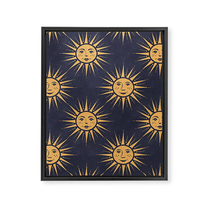 Freckled Suns - blue and gold Framed Canvas Print Gallery Image 1