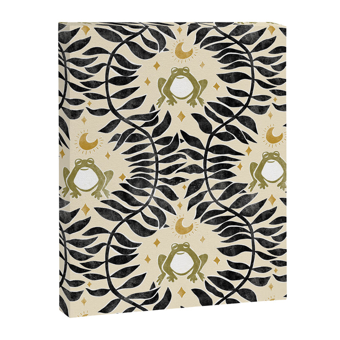 Froggie Ogee - black, moss green, and cream Canvas Print Gallery Image 1