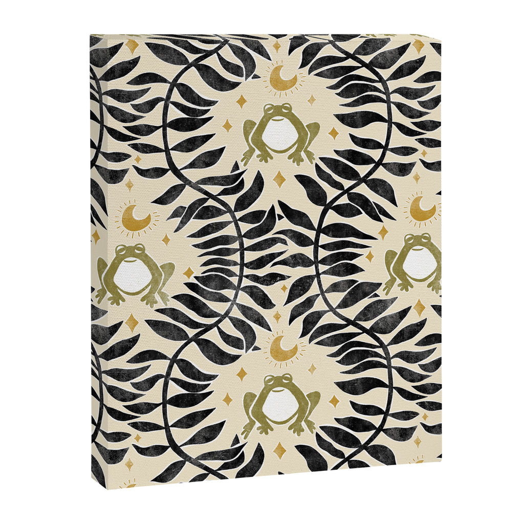 Froggie Ogee - black, moss green, and cream Canvas Print Gallery Image 8