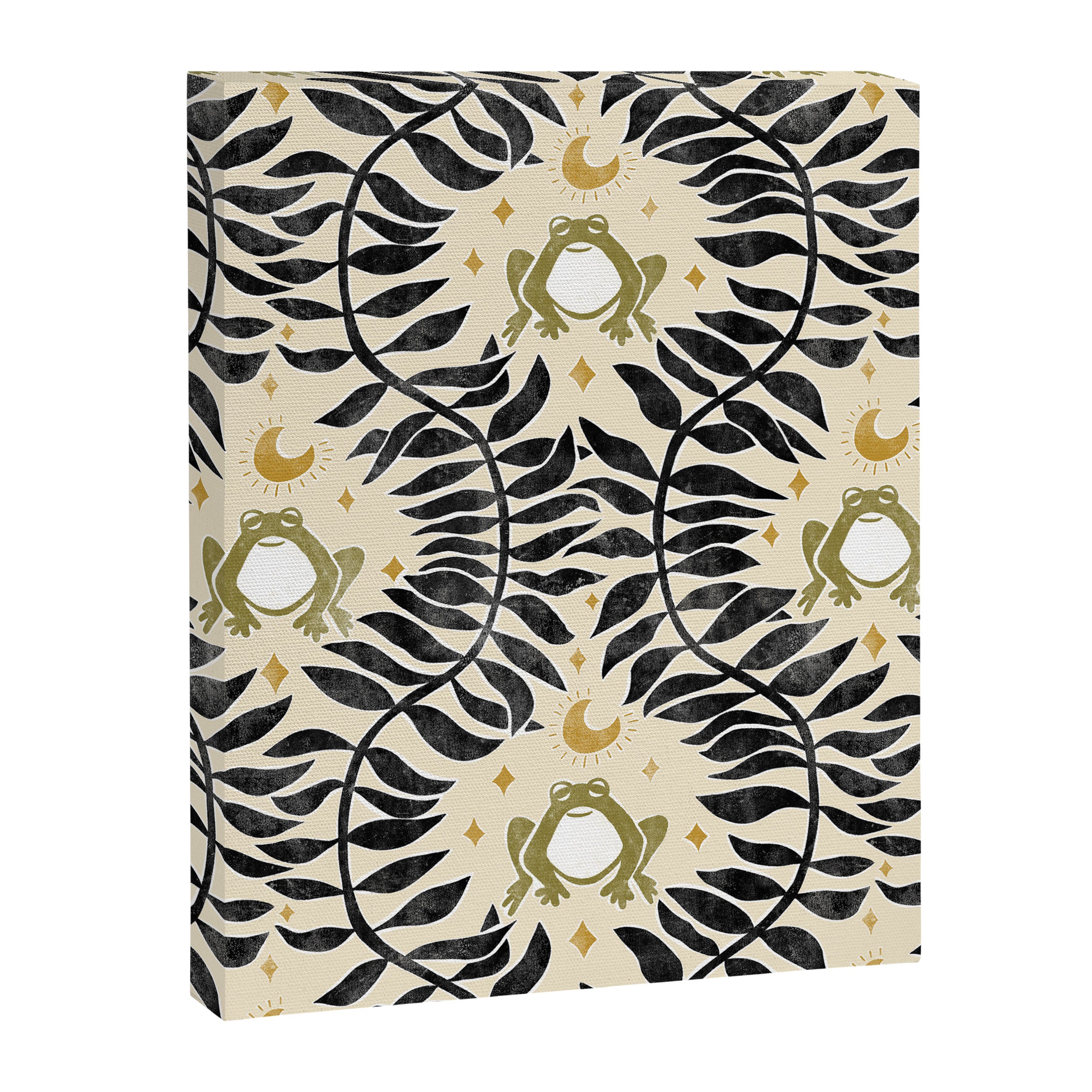 Froggie Ogee - black, moss green, and cream Canvas Print Gallery Image 8