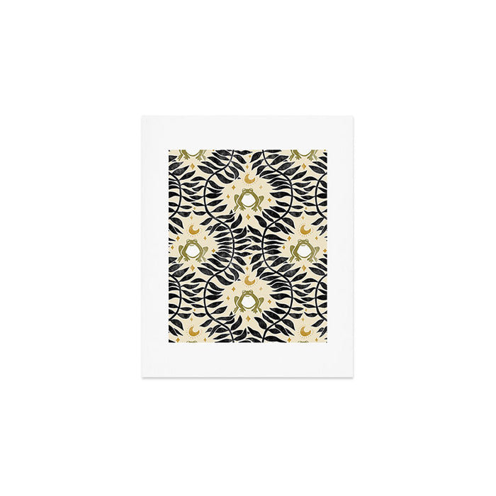 Froggie Ogee - black, moss green, and cream Art Print Gallery Image 1