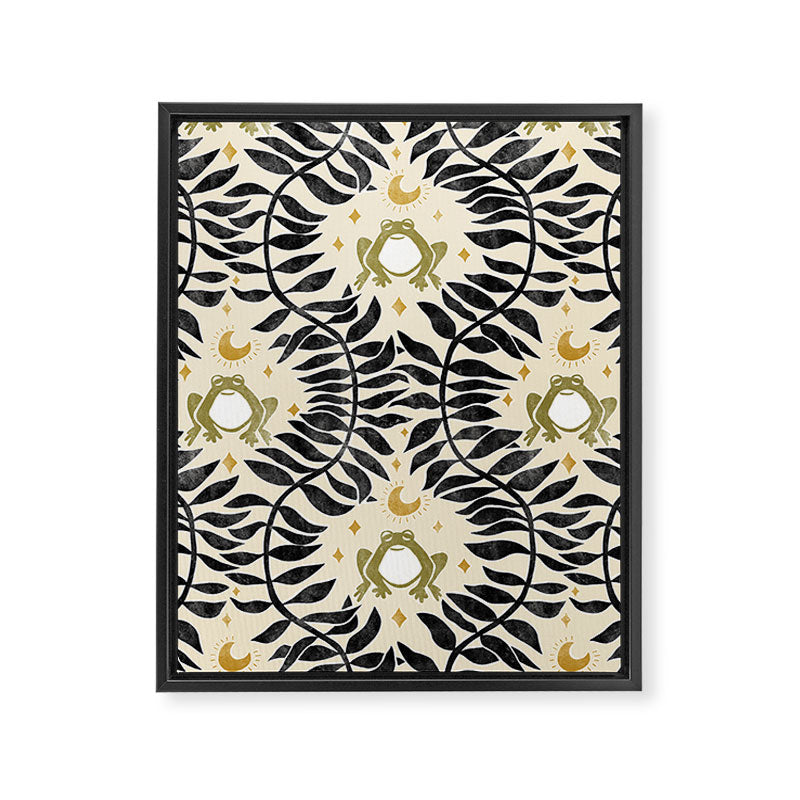 Froggie Ogee - black, moss green, and cream Framed Canvas Print Gallery Image 8