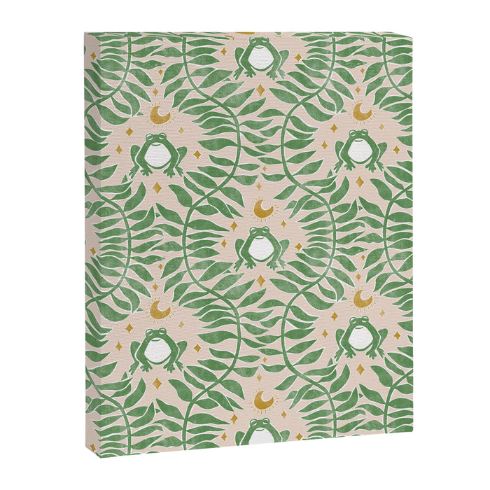 Froggie Ogee - green and blush Canvas Print Gallery Image 1