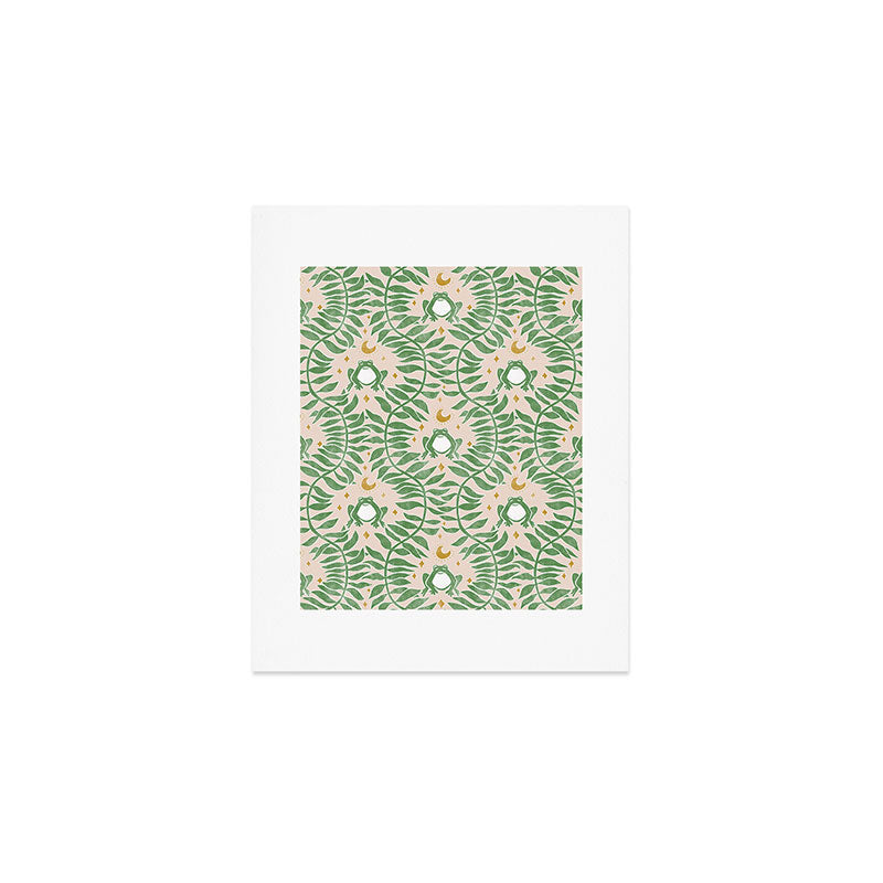 Froggie Ogee - green and blush Art Print Gallery Image 1