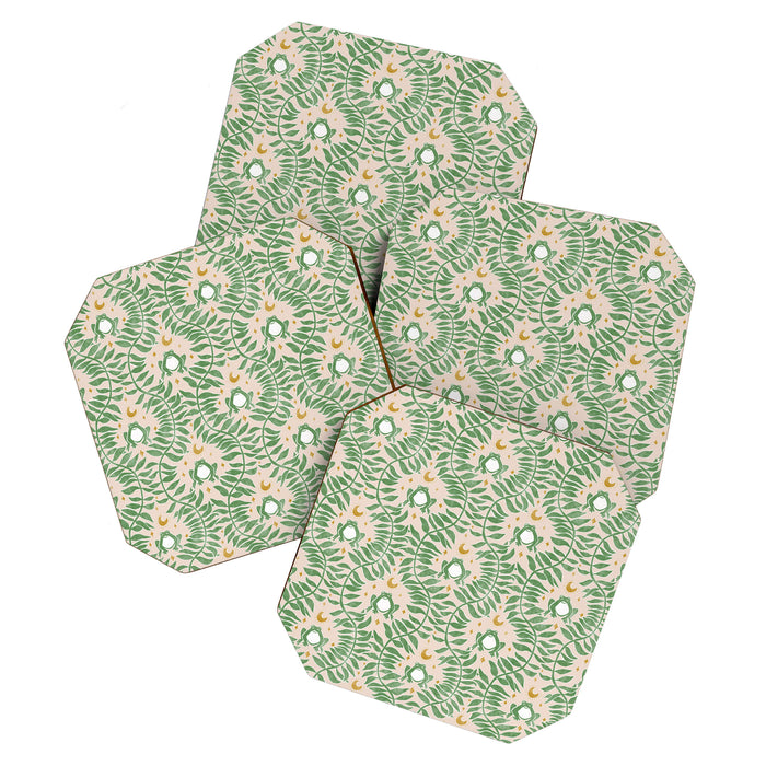 Froggie Ogee - green and blush Coaster Gallery Image 1