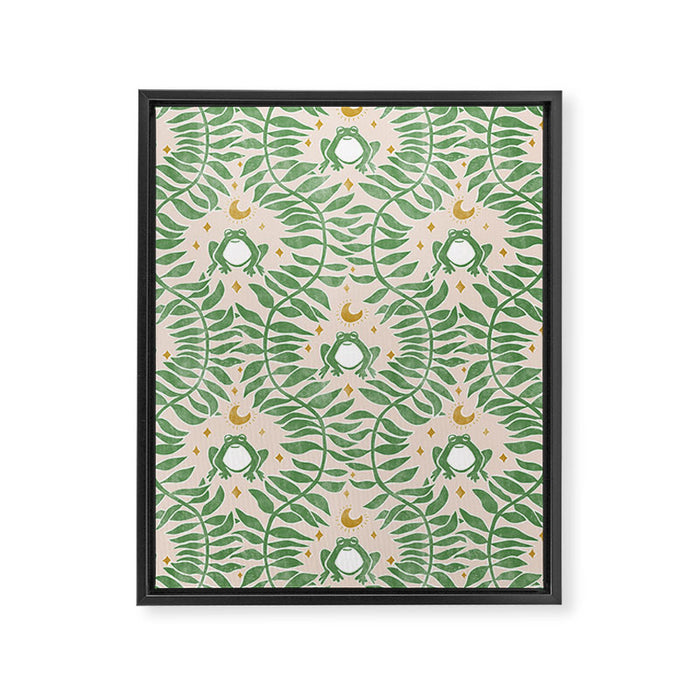Froggie Ogee - green and blush Framed Canvas Print Gallery Image 1