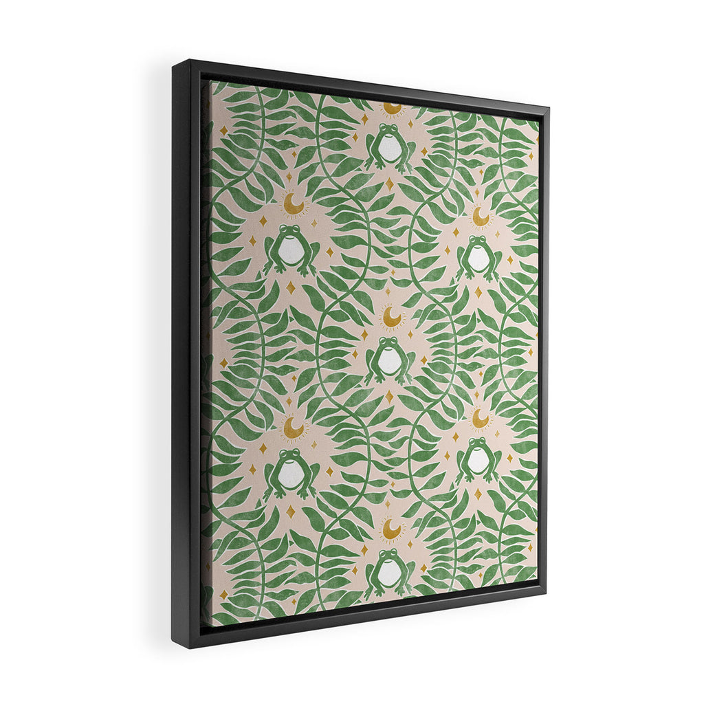Froggie Ogee - green and blush Framed Canvas Print Gallery Image 2