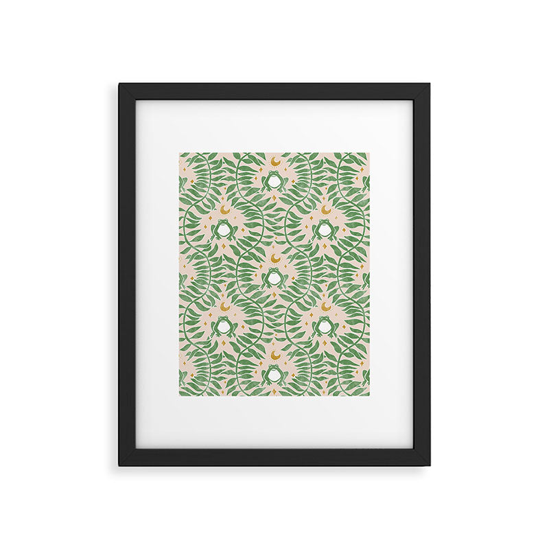 Froggie Ogee - green and blush Framed Art Print Gallery Image 6