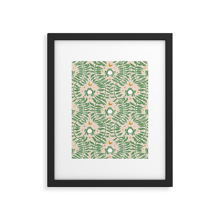 Froggie Ogee - green and blush Framed Art Print Gallery Image 1