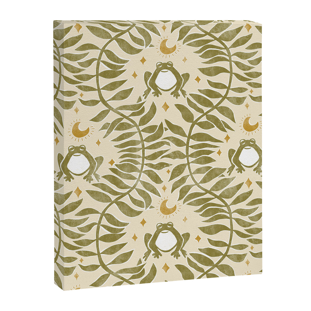 Froggie  Ogee - moss green and cream Canvas Print Gallery Image 8