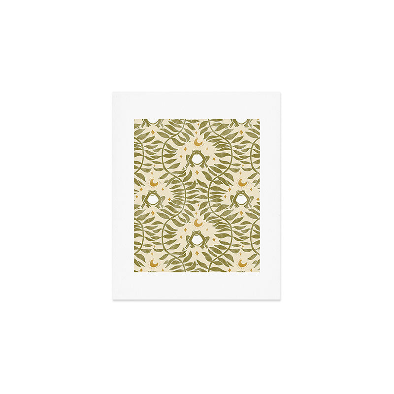 Froggie  Ogee - moss green and cream Art Print Gallery Image 1