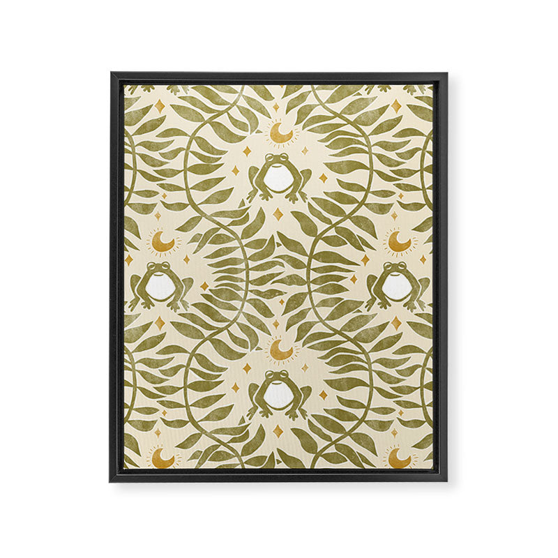 Froggie  Ogee - moss green and cream Framed Canvas Print Gallery Image 8