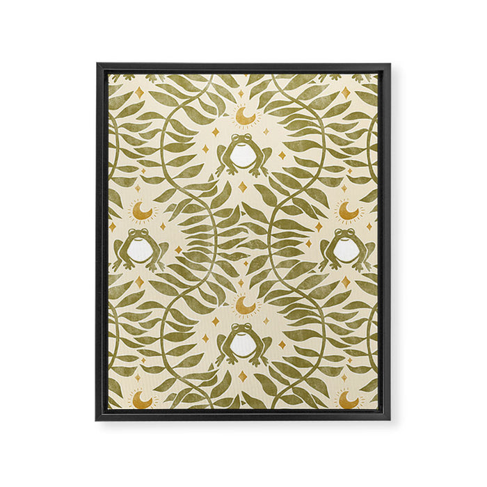 Froggie  Ogee - moss green and cream Framed Canvas Print Gallery Image 1