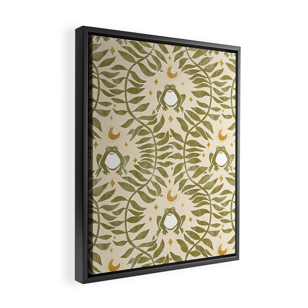 Froggie  Ogee - moss green and cream Framed Canvas Print Gallery Image 2