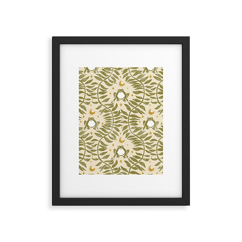 Froggie  Ogee - moss green and cream Framed Art Print Gallery Image 6