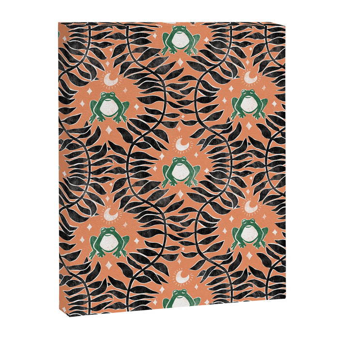 Froggie Ogee - papaya, green, and black Canvas Print Gallery Image 1