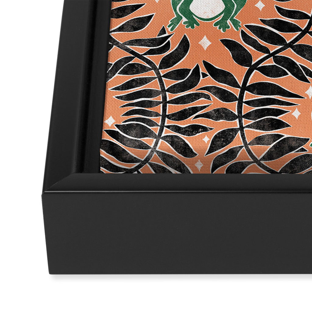 Froggie Ogee - papaya, green, and black Framed Canvas Print Gallery Image 3