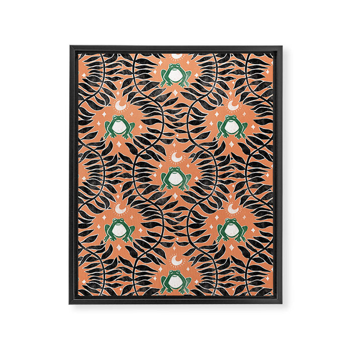 Froggie Ogee - papaya, green, and black Framed Canvas Print Gallery Image 1