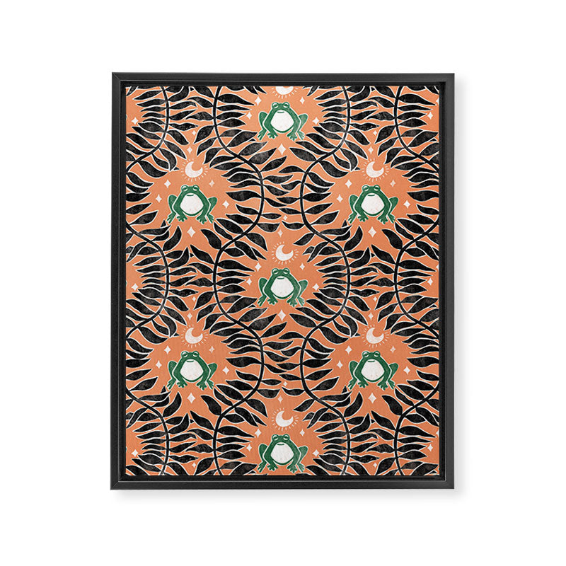 Froggie Ogee - papaya, green, and black Framed Canvas Print Gallery Image 8