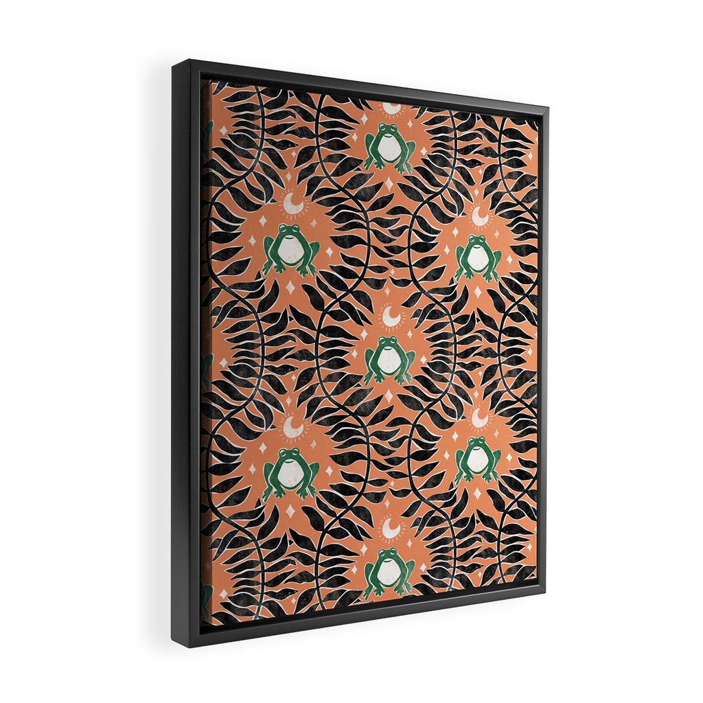 Froggie Ogee - papaya, green, and black Framed Canvas Print Gallery Image 2