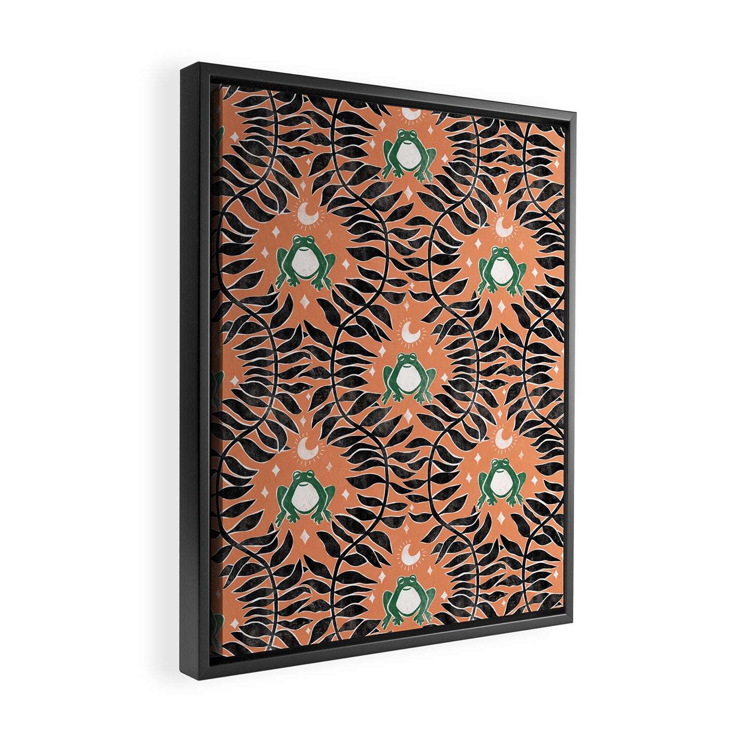 Froggie Ogee - papaya, green, and black Framed Canvas Print Gallery Image 2