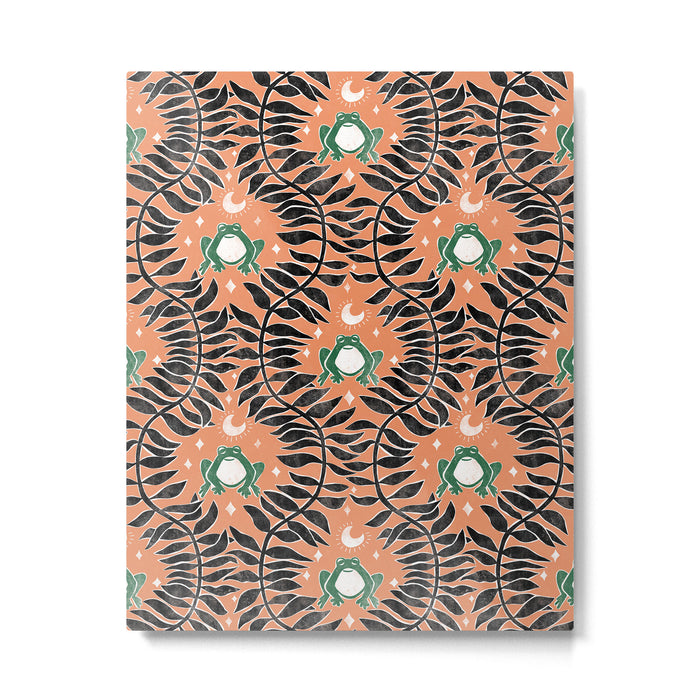 Froggie Ogee - papaya, green, and black Metal Print Gallery Image 1