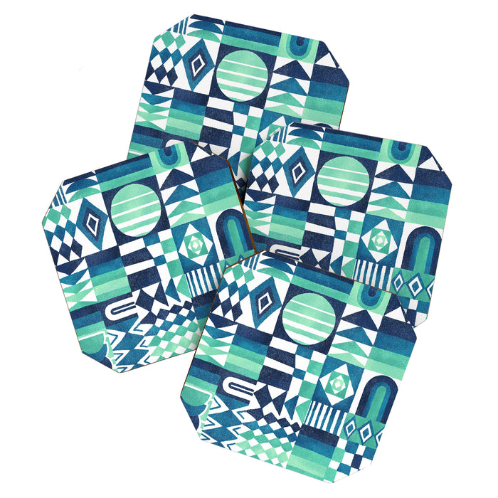 Geometric Tapestry - Aqua Coaster Gallery Image 1