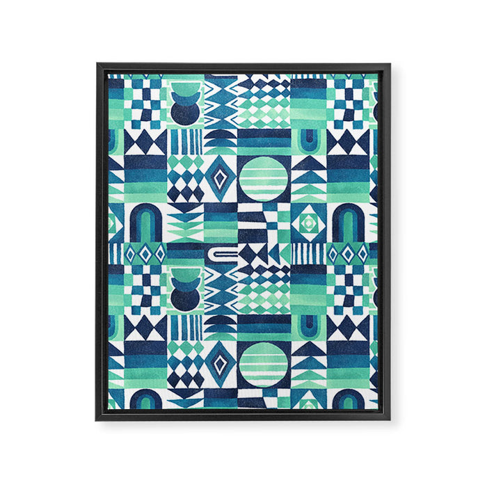 Geometric Tapestry - Aqua Framed Canvas Print Gallery Image 1