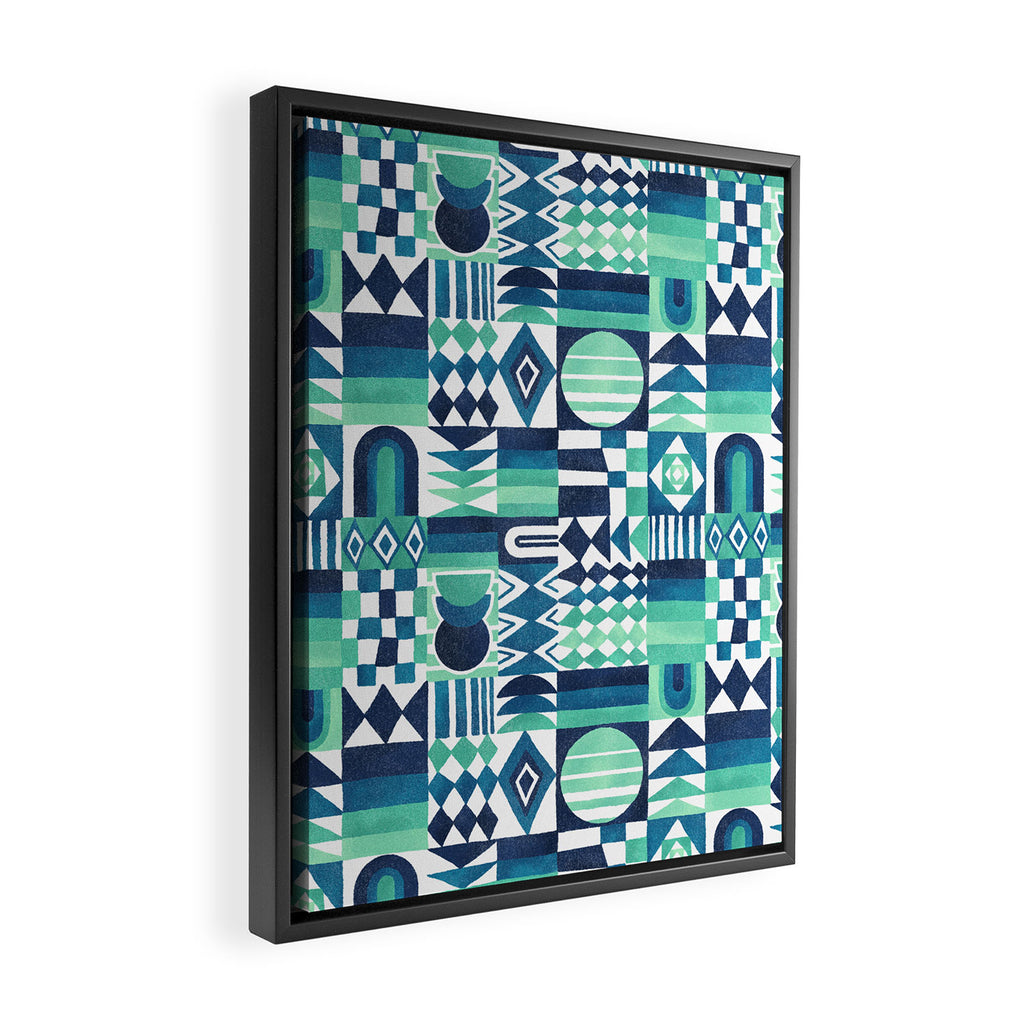 Geometric Tapestry - Aqua Framed Canvas Print Gallery Image 2