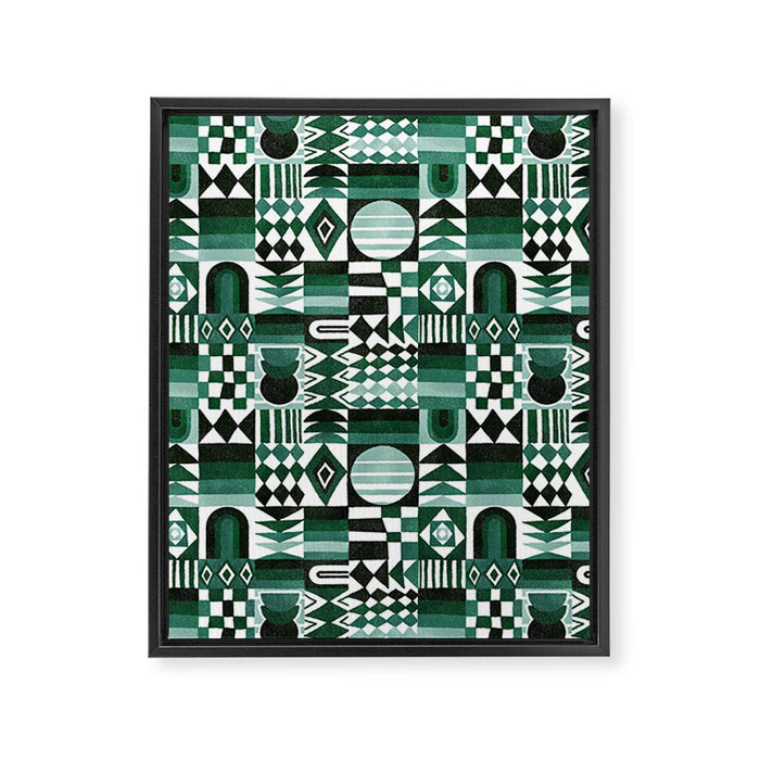 Geometric Tapestry - Green Framed Canvas Print Gallery Image 1