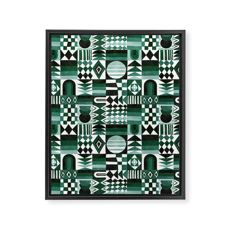 Geometric Tapestry - Green Framed Canvas Print Gallery Image 8