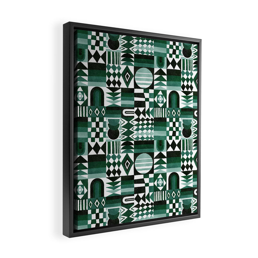 Geometric Tapestry - Green Framed Canvas Print Gallery Image 2