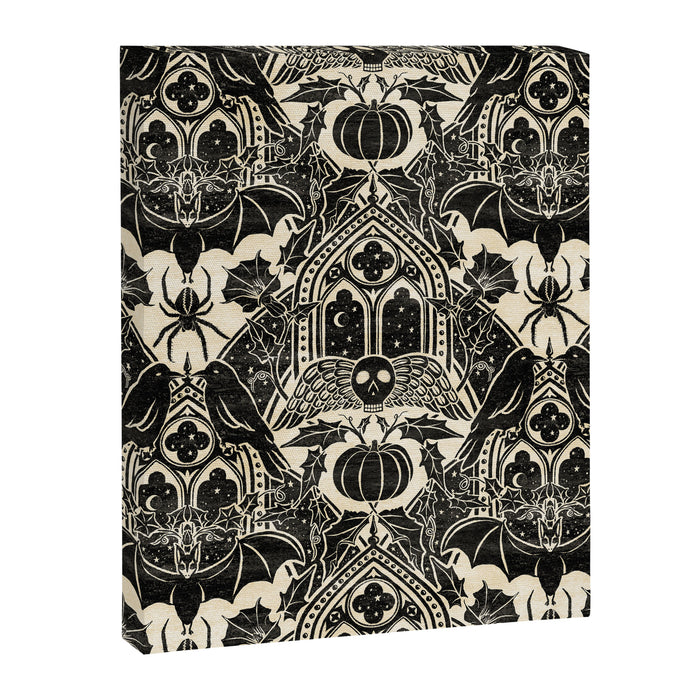 Gothic Halloween Damask - black and cream Canvas Print Gallery Image 1