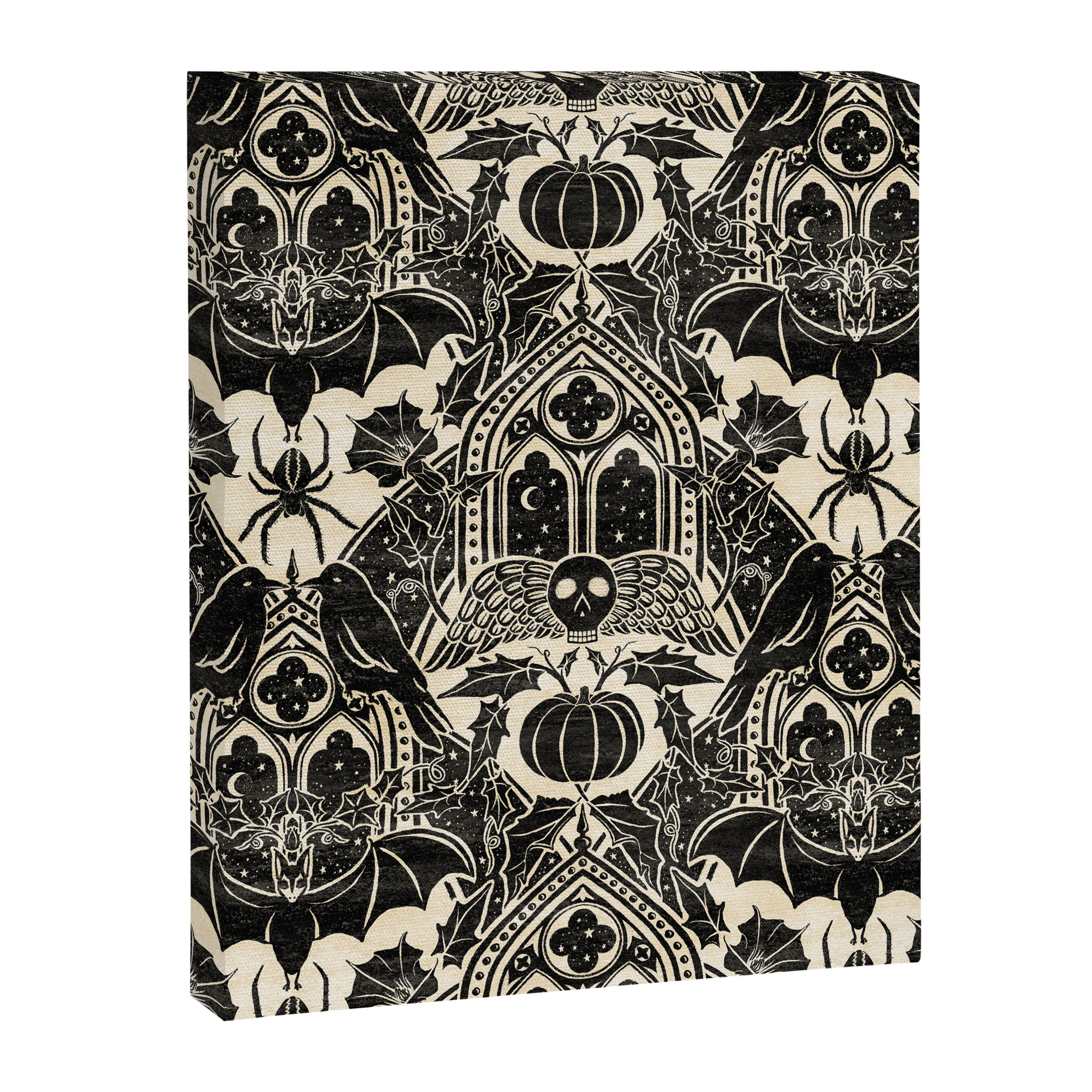 Gothic Halloween Damask - black and cream Canvas Print Gallery Image 8