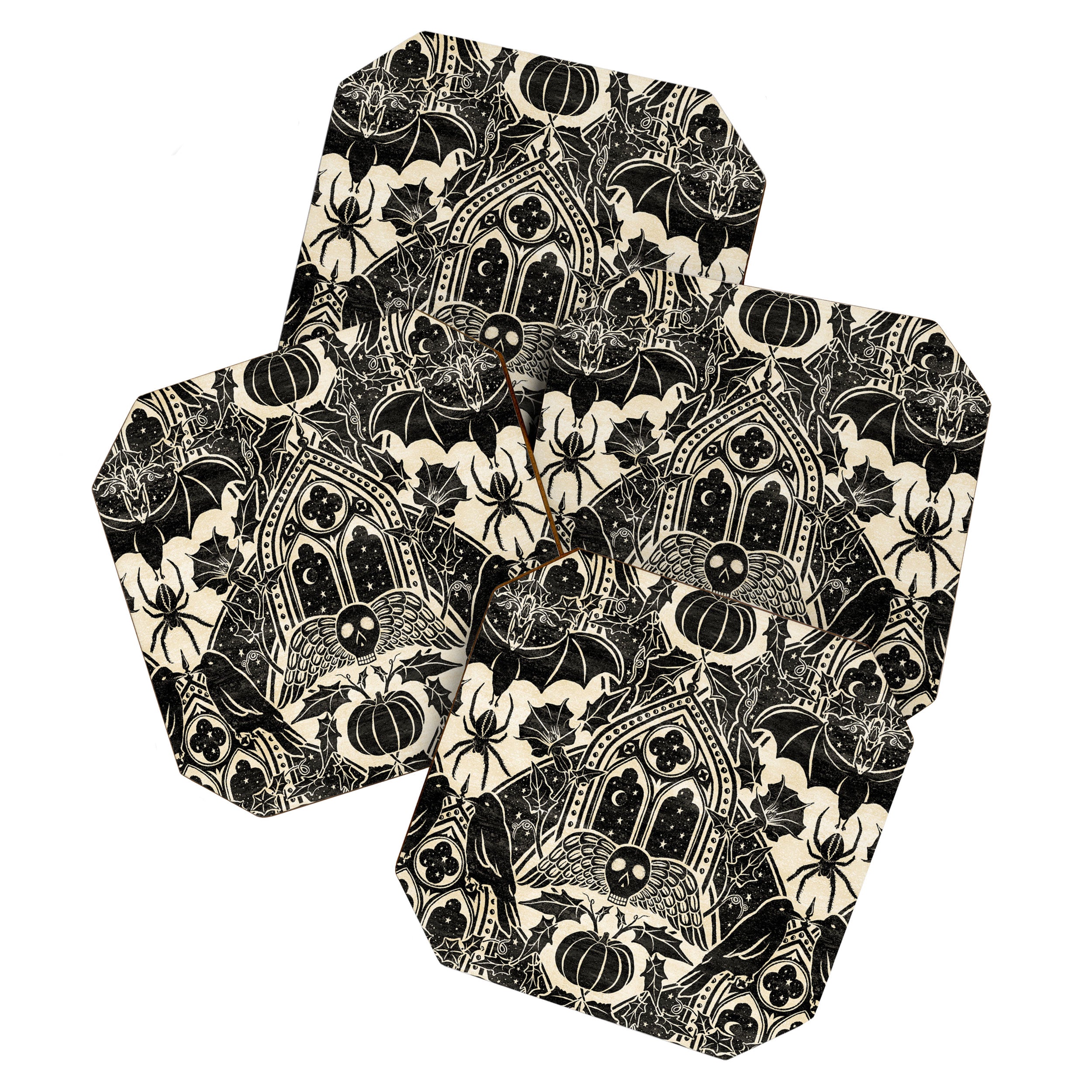 Gothic Halloween Damask - black and cream Coaster Gallery Image 1