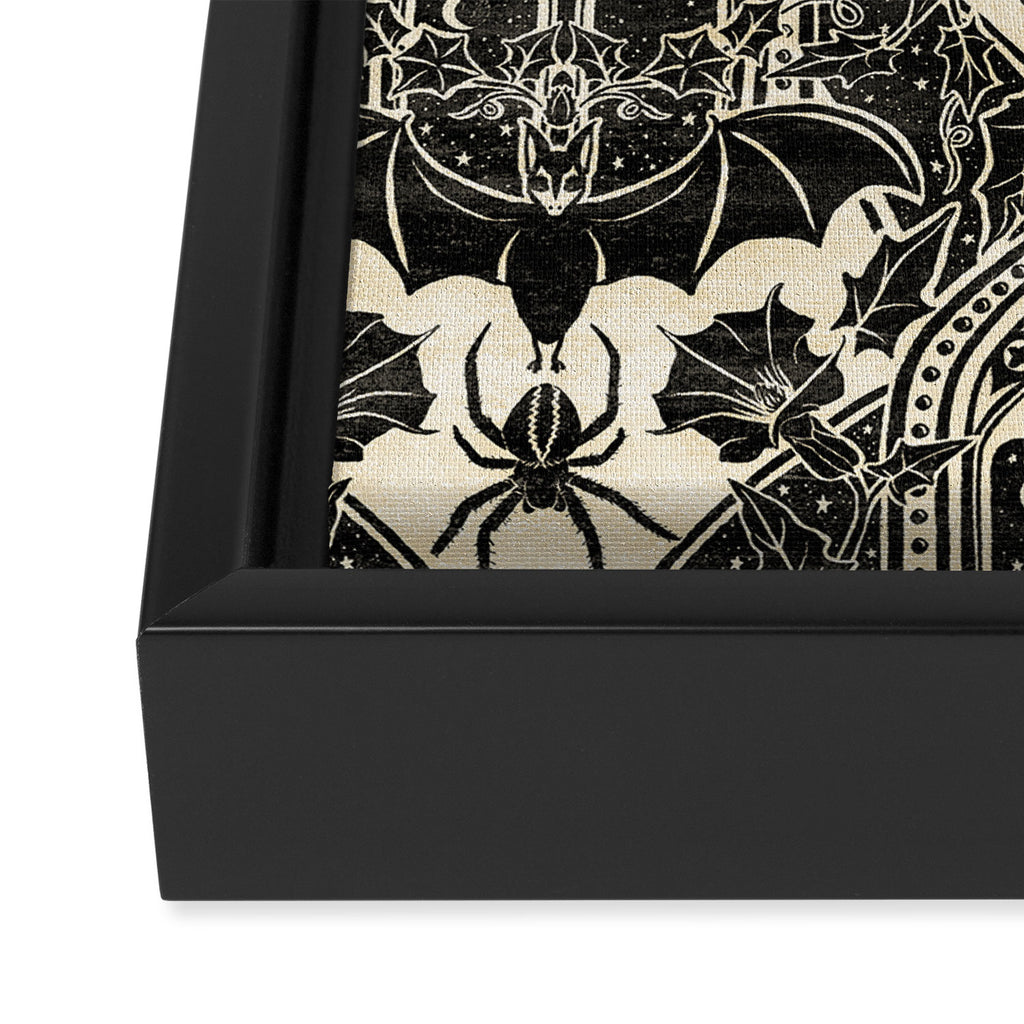 Gothic Halloween Damask - black and cream Framed Canvas Print Gallery Image 3