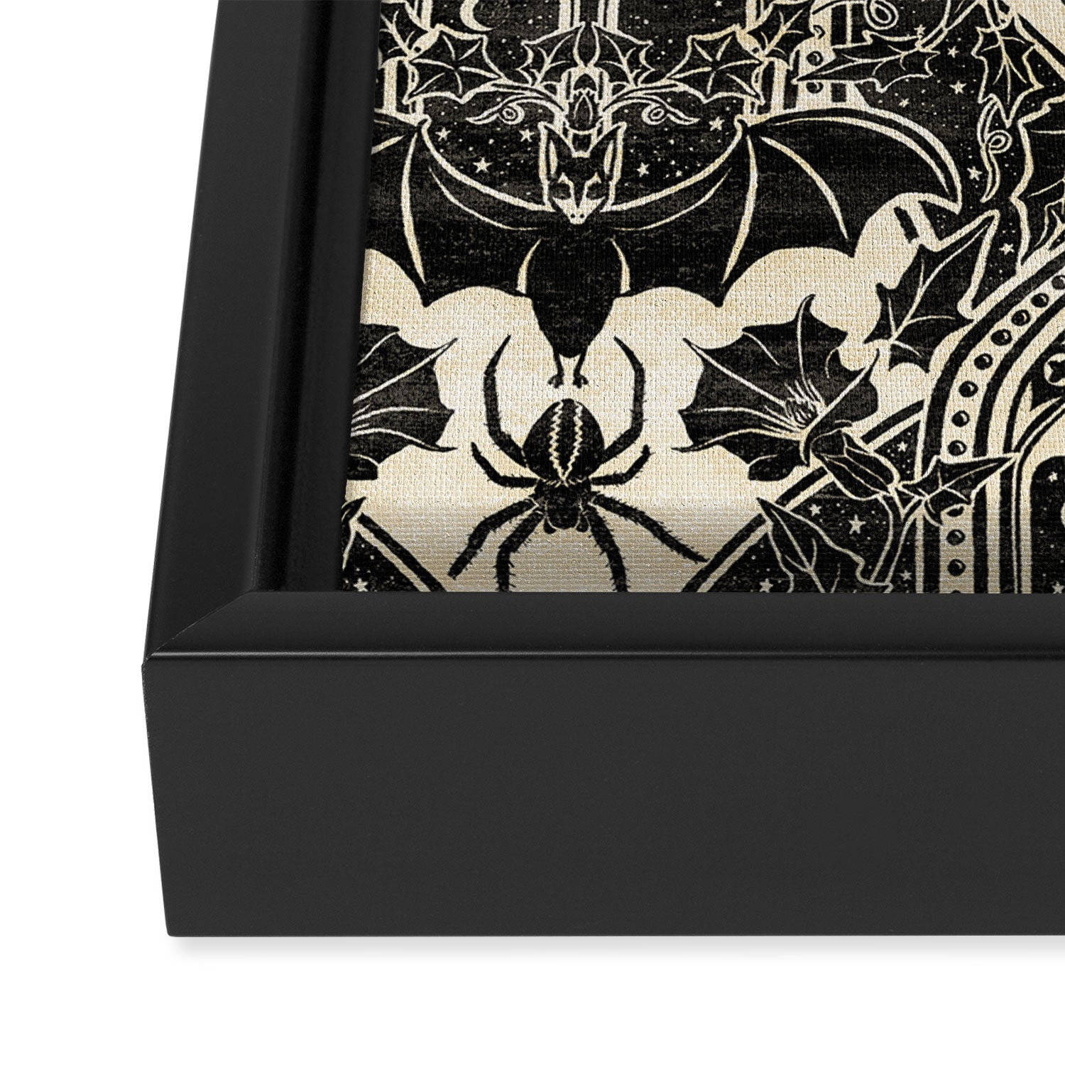 Gothic Halloween Damask - black and cream Framed Canvas Print Gallery Image 3